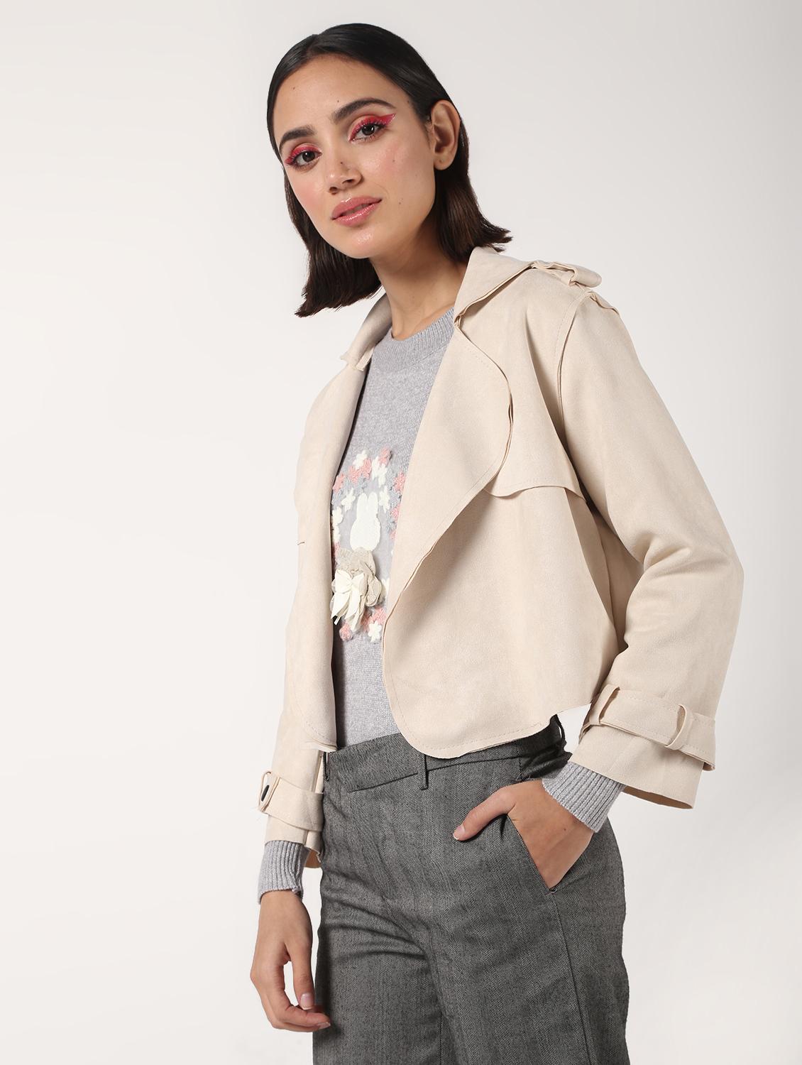lapel neck crop suede blazer - 16680925 - Zoom Image - 3