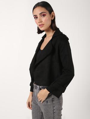 lapel neck crop suede blazer - 16680927 - Standard Image - 3