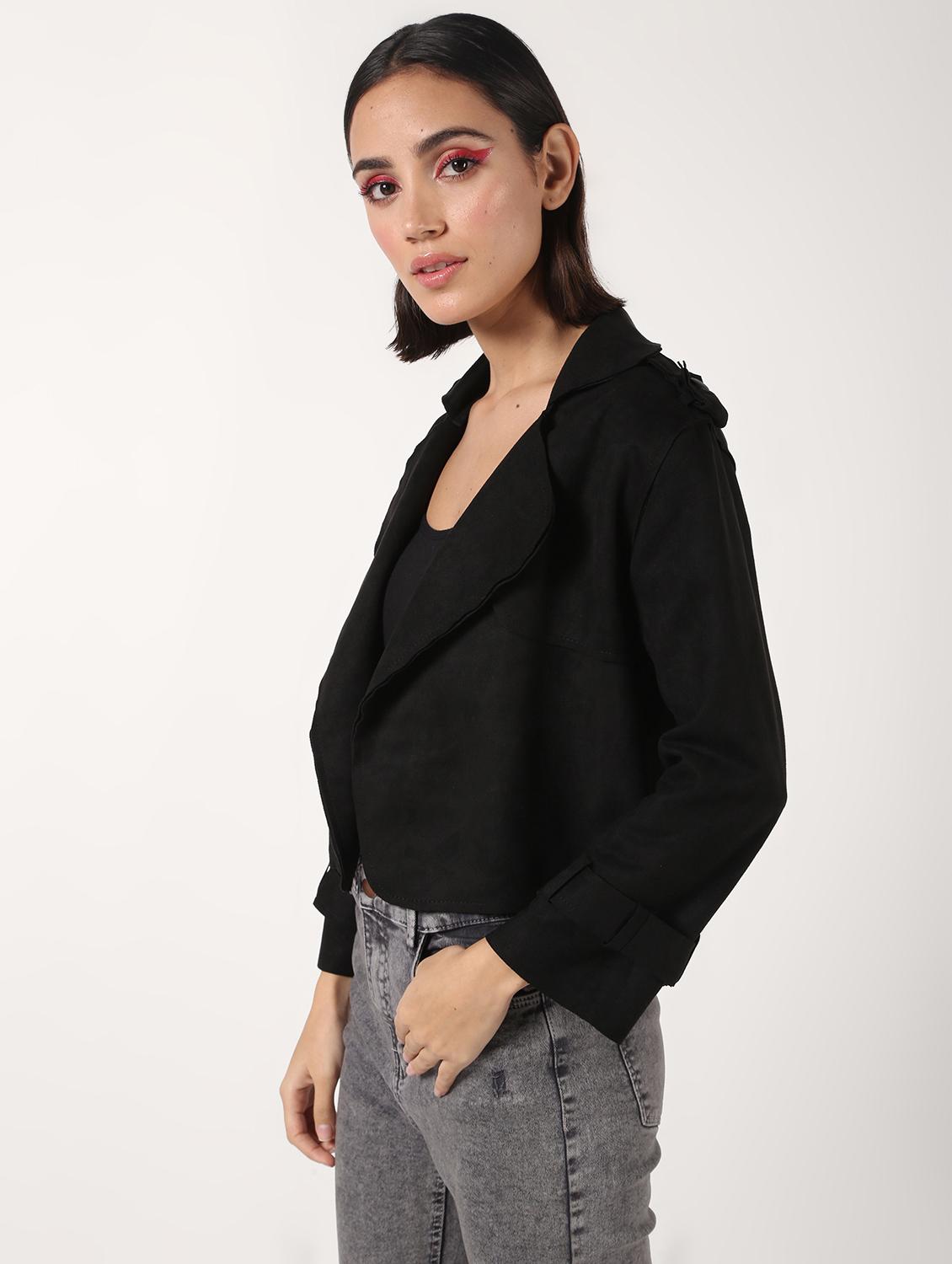 lapel neck crop suede blazer - 16680927 - Zoom Image - 3