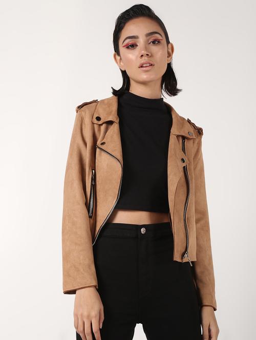 lapel neck crop suede blazer - 16680932 - Standard Image - 1