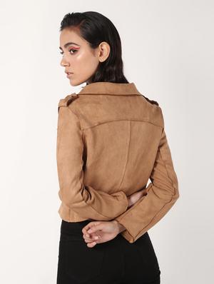 lapel neck crop suede blazer - 16680932 - Standard Image - 3