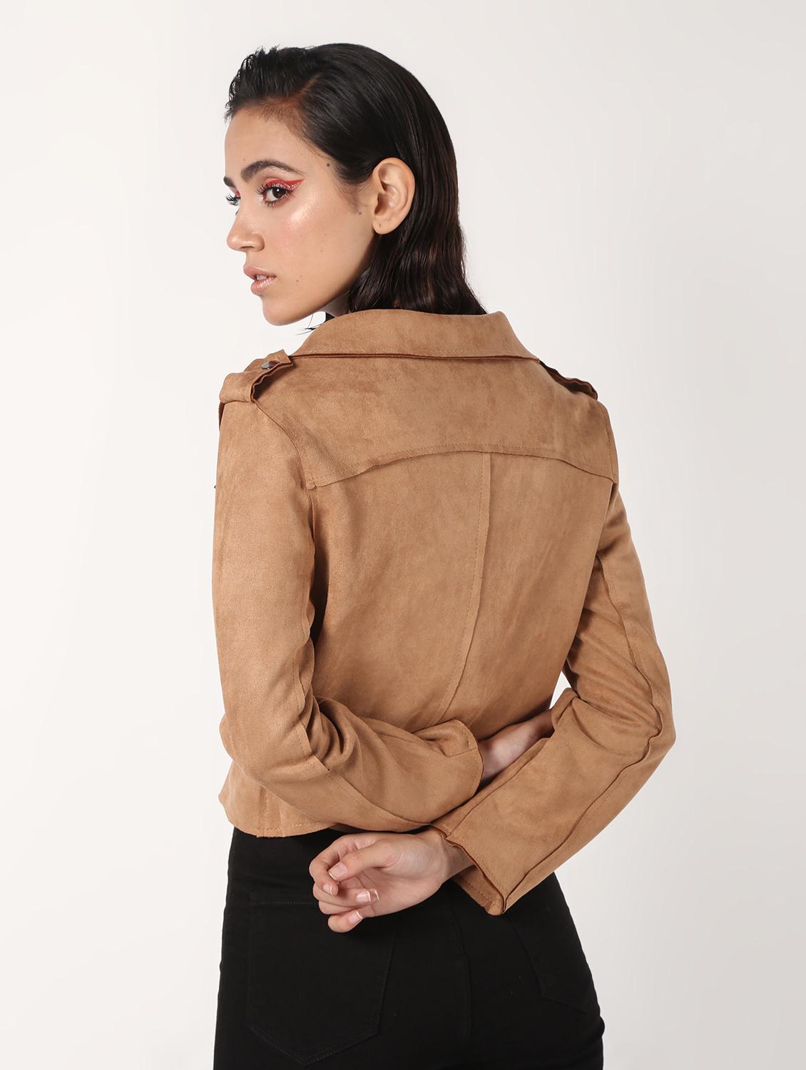 lapel neck crop suede blazer - 16680932 - Zoom Image - 3