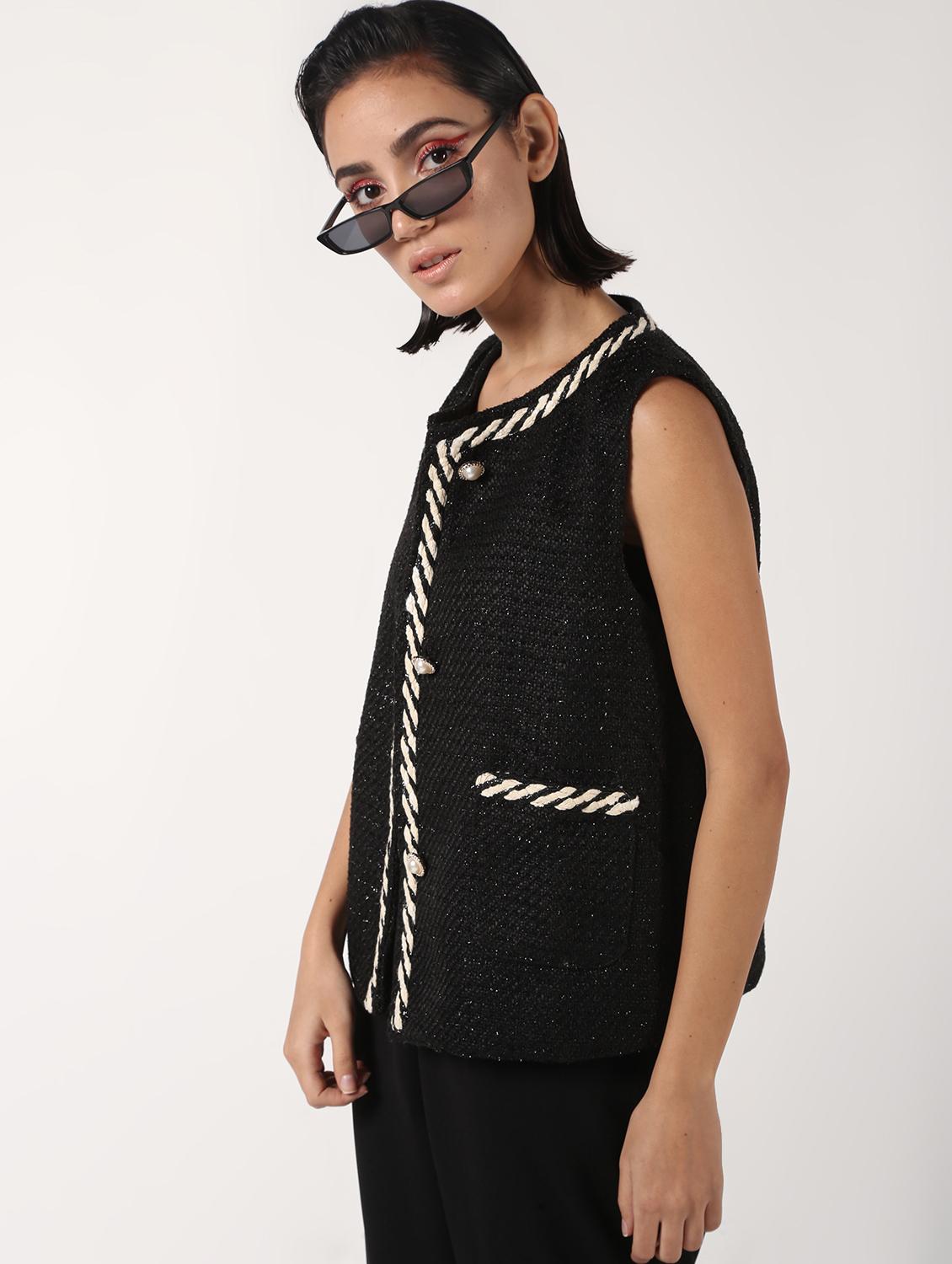 cord embellished pocket slit wool coat - 16680935 - Zoom Image - 3