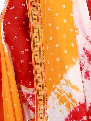 zari bordered bandhani saree with blouse - 16681384 - Standard Image - 3