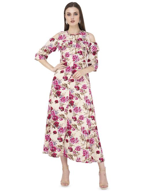 cold shoulder floral a-line dress - 16681434 - Standard Image - 1