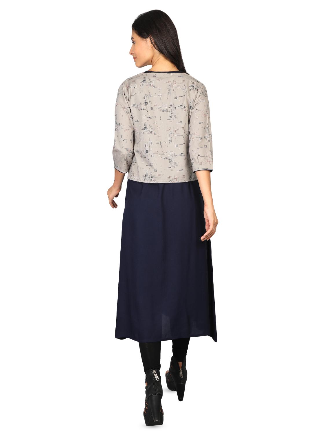 navy rayon aline kurti - 16681955 - Zoom Image - 3
