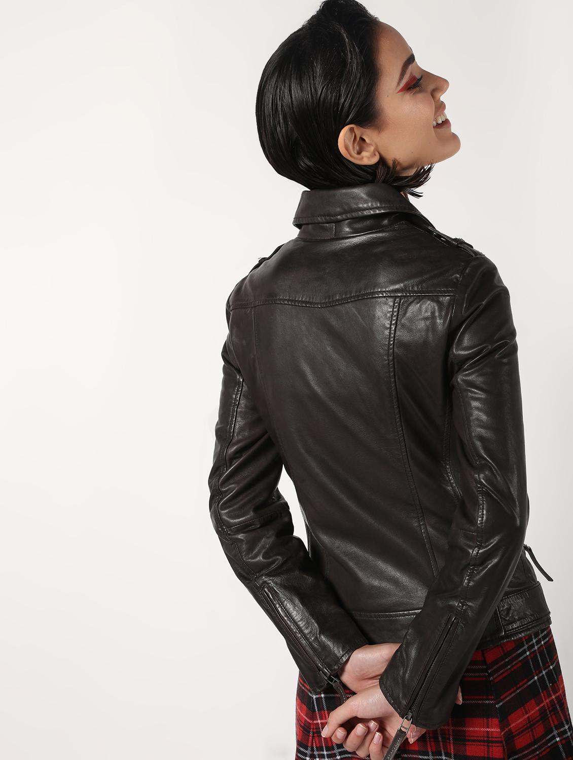 pocket detail long sleeved leather jacket - 16682484 - Zoom Image - 3