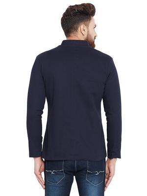 navy blue solid casual jacket - 16682944 - Standard Image - 3