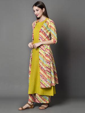 printed kurta with jacket - 16682987 - Standard Image - 3