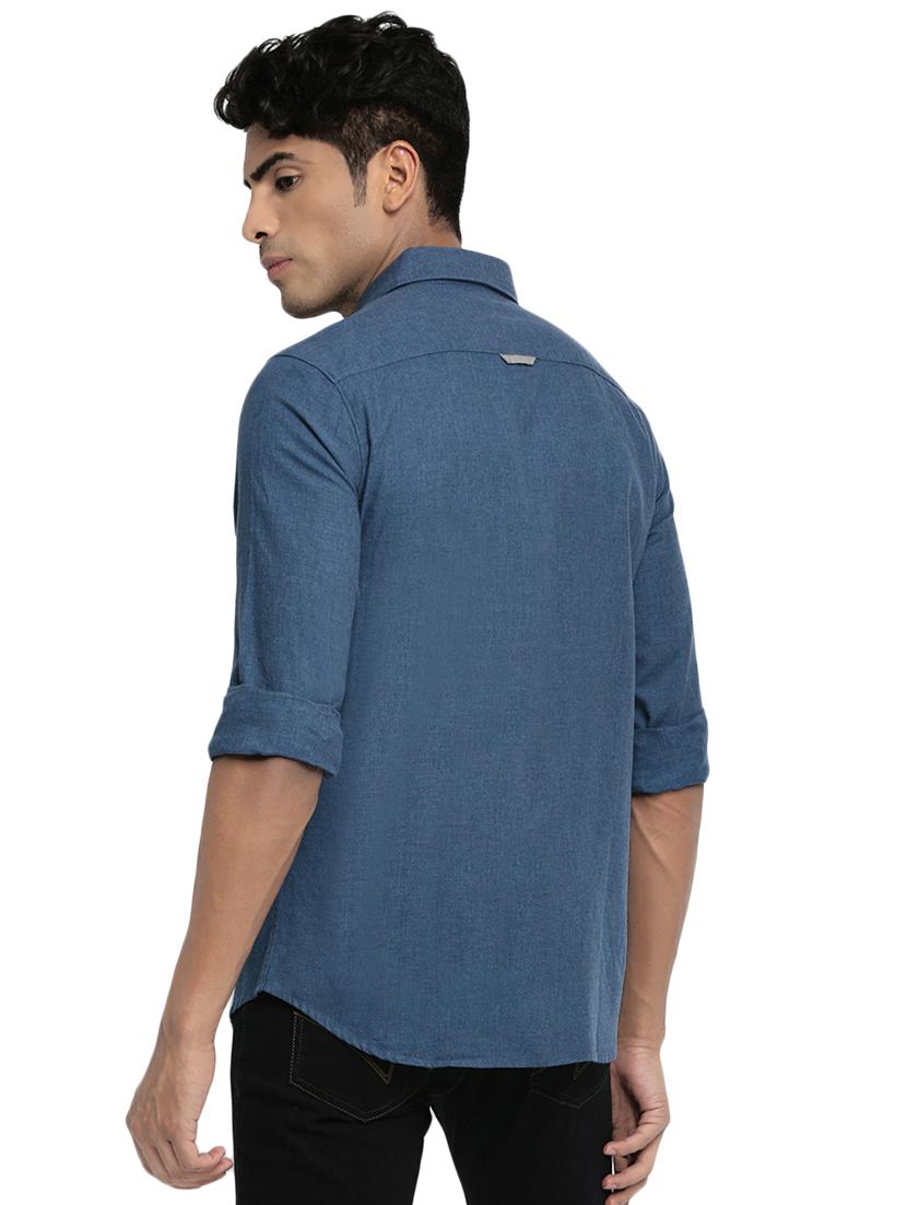 blue solid casual shirt - 16684091 - Zoom Image - 3