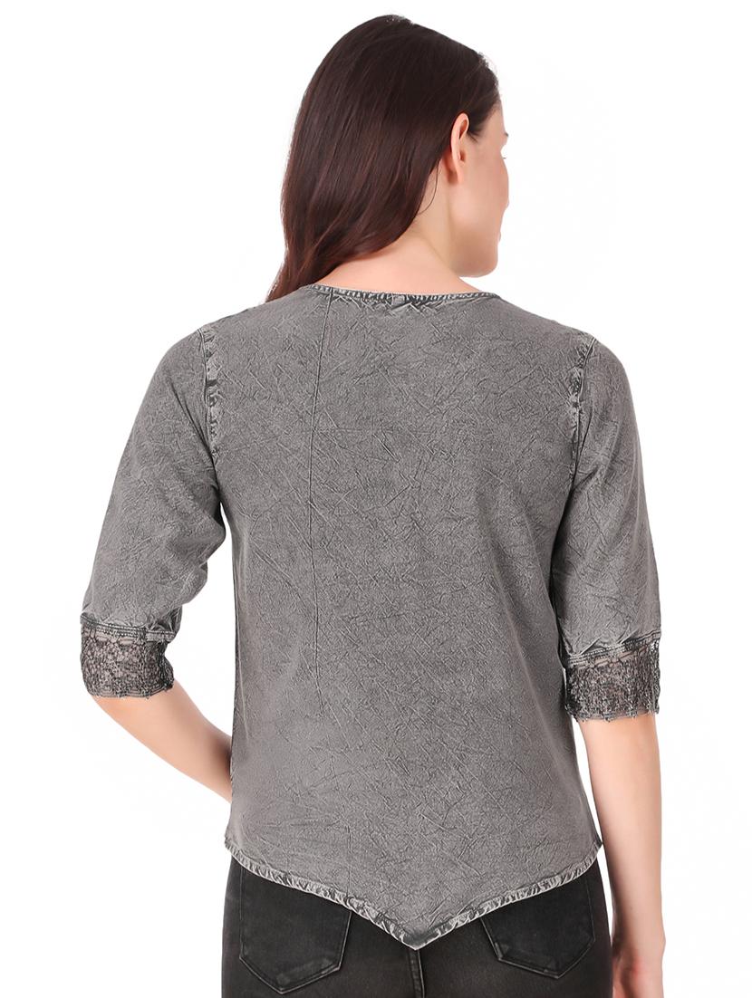 round neck embroidered laced detai top - 16684367 - Zoom Image - 3