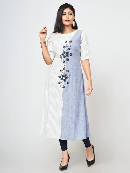 embroidered a-line kurta - 16684639 - Standard Image - 1
