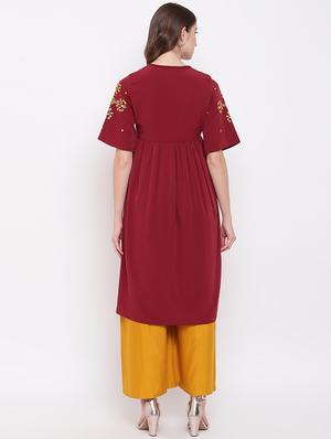 yoke embroidered flared kurta - 16684762 - Standard Image - 3