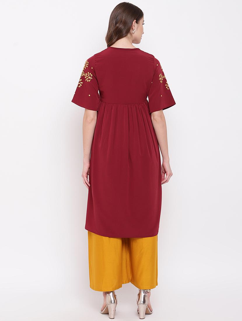 yoke embroidered flared kurta - 16684762 - Zoom Image - 3