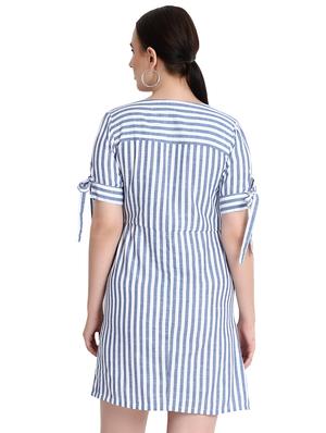 tie up sleeved striped a-line dress - 16684956 - Standard Image - 3