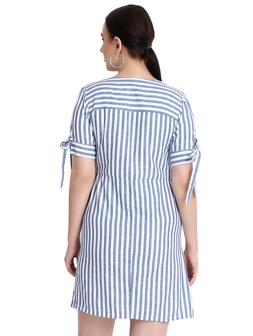 tie up sleeved striped a-line dress - 16684956 - Zoom Image - 3