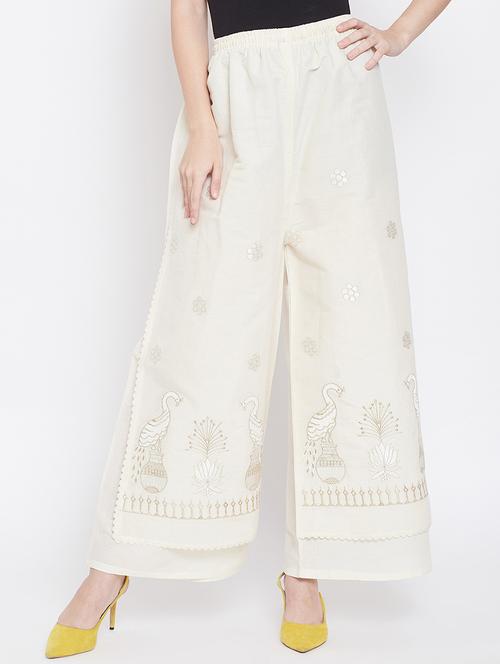 high rise embroidered palazzo - 16684981 - Standard Image - 1
