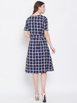 navy blue poly crepe aline dress - 16684986 - Standard Image - 3