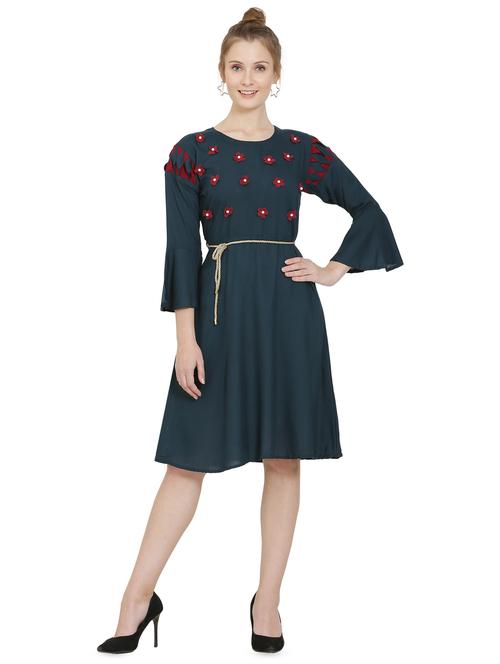 bell sleeved floral applique a-line dress - 16685498 - Standard Image - 1