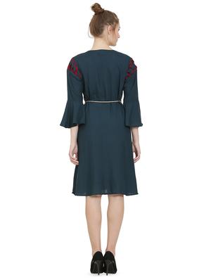 bell sleeved floral applique a-line dress - 16685498 - Standard Image - 3
