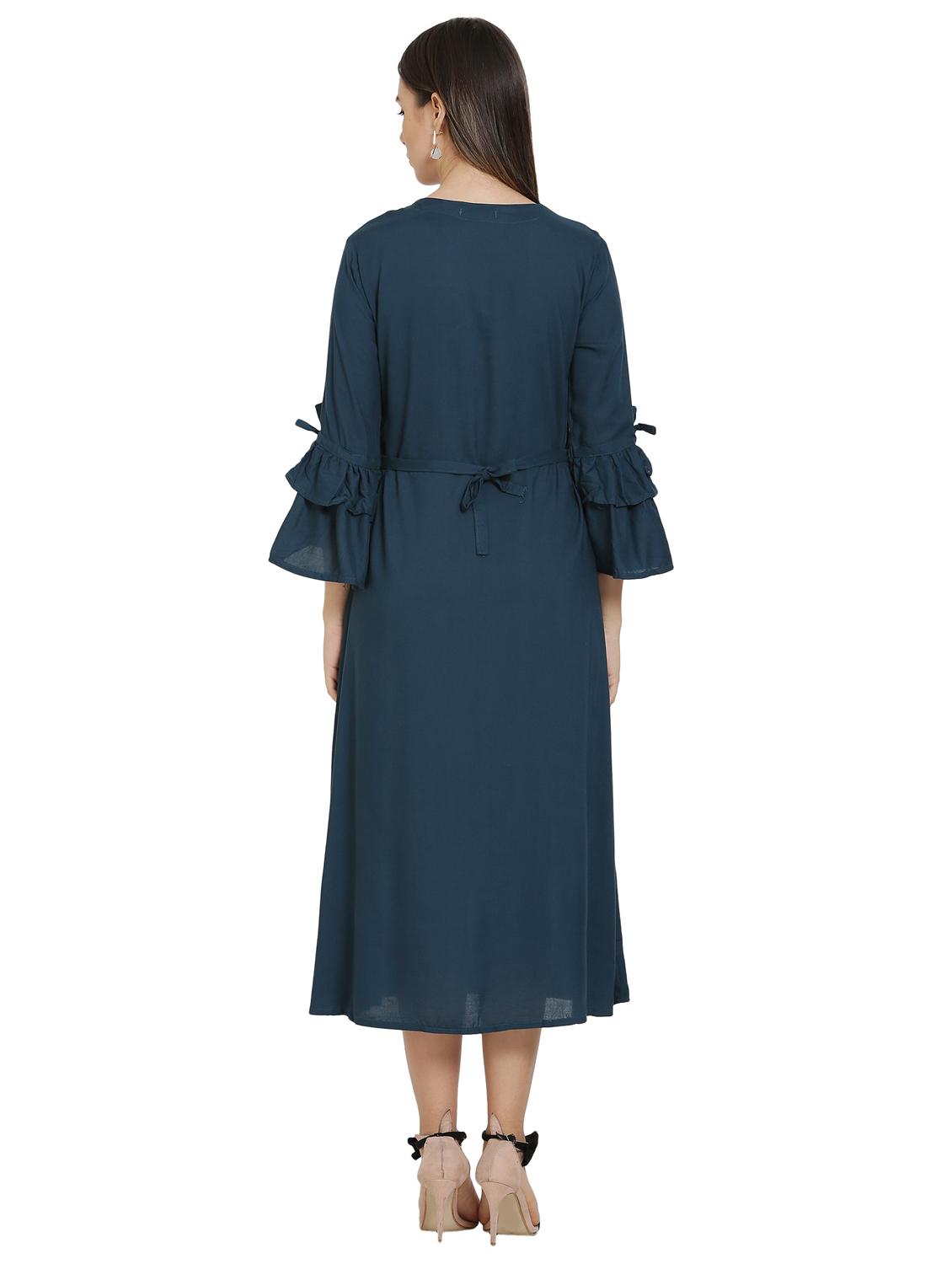 bell sleeved floral embroidered a-line dress - 16685514 - Zoom Image - 3