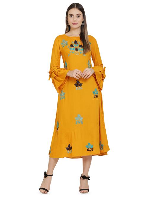 bell sleeved floral embroidered a-line dress - 16685515 - Standard Image - 1