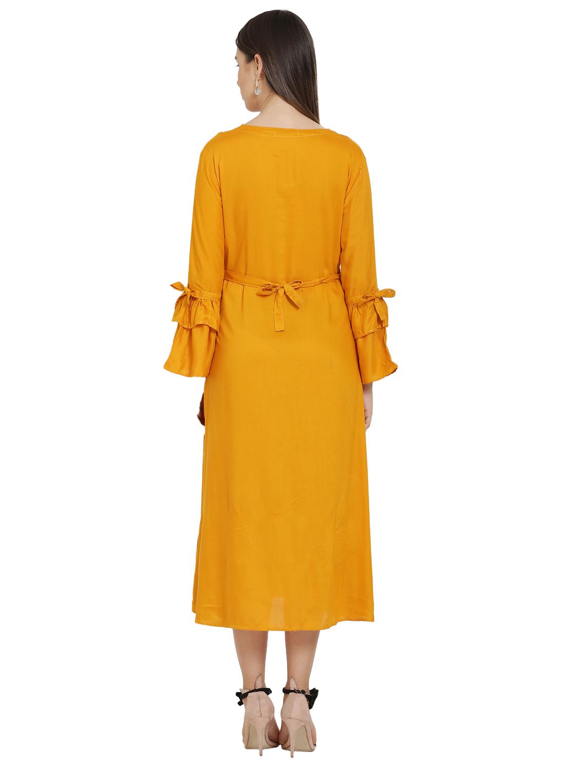 bell sleeved floral embroidered a-line dress - 16685515 - Zoom Image - 3