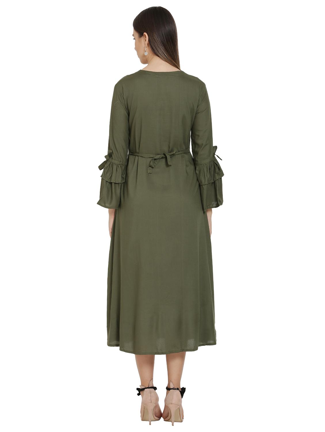 bell sleeved floral embroidered a-line dress - 16685516 - Zoom Image - 3