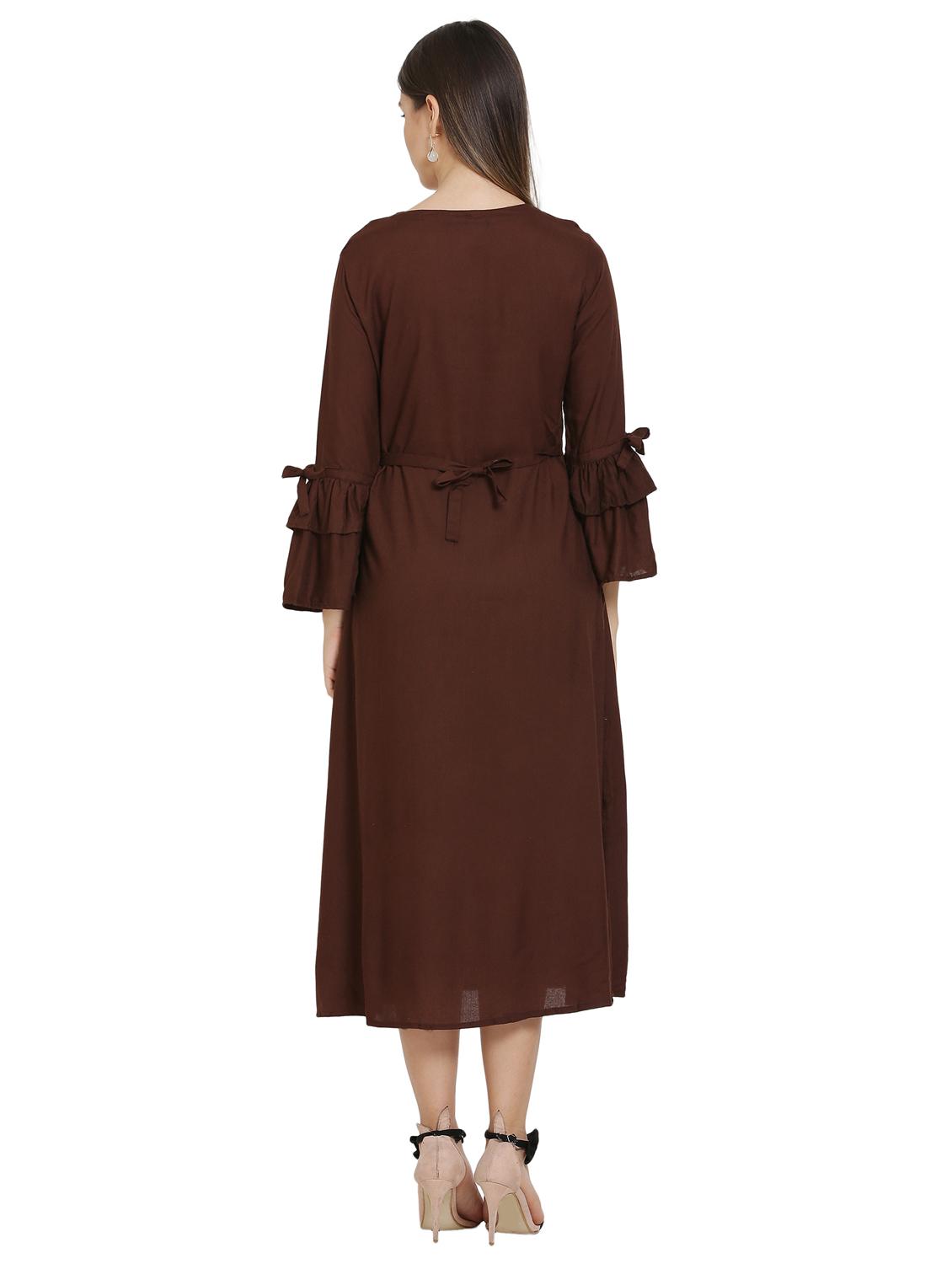 bell sleeved floral embroidered a-line dress - 16685517 - Zoom Image - 3