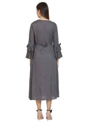 bell sleeved floral embroidered a-line dress - 16685518 - Standard Image - 3
