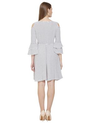 cold shoulder striped a-line dress - 16685522 - Standard Image - 3