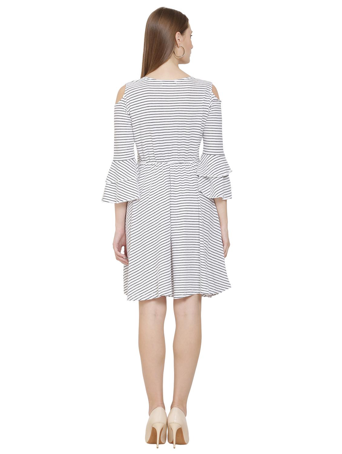 cold shoulder striped a-line dress - 16685522 - Zoom Image - 3