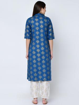 gold print kurta palazzo jacket set - 16685700 - Standard Image - 3