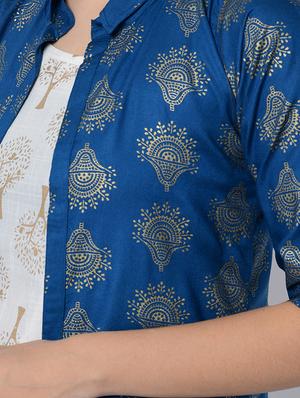 gold print kurta palazzo jacket set - 16685700 - Standard Image - 6