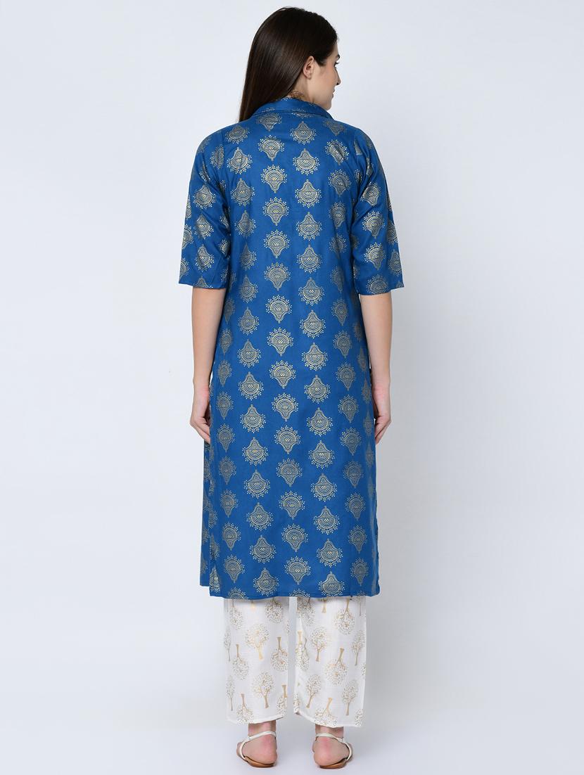 gold print kurta palazzo jacket set - 16685700 - Zoom Image - 3