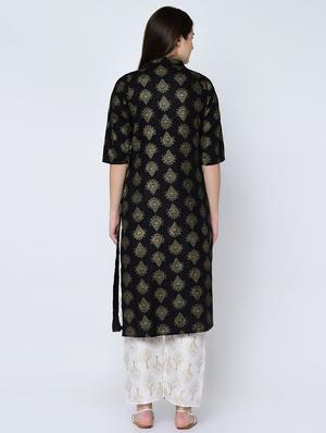 gold print kurta palazzo jacket set - 16685701 - Standard Image - 3
