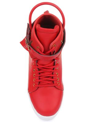 red leatherette lace up sneakers - 16685889 - Standard Image - 3