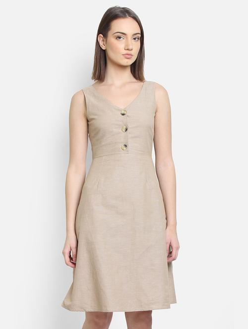 v neck button detail a-line dress - 16688606 - Very Small Image - 1