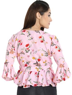 tie knot bell sleeved floral ruffle top - 16689733 - Standard Image - 3