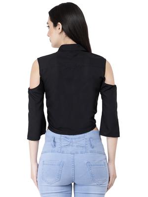 tie knot cold shoulder crop shirt - 16691397 - Standard Image - 3