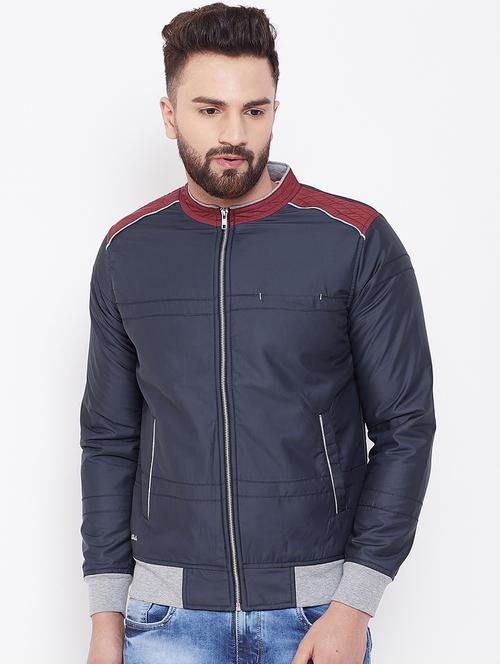 dark blue solid casual jacket - 16691473 - Standard Image - 1