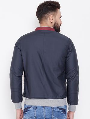 dark blue solid casual jacket - 16691473 - Standard Image - 3