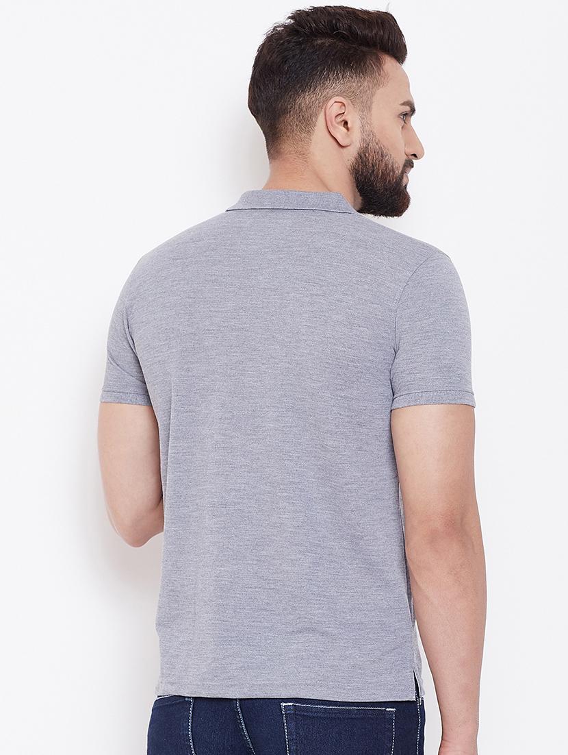 grey solid collared t-shirt - 16691500 - Zoom Image - 3