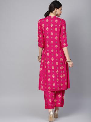block printed kurta with palazzo set - 16692817 - Standard Image - 3