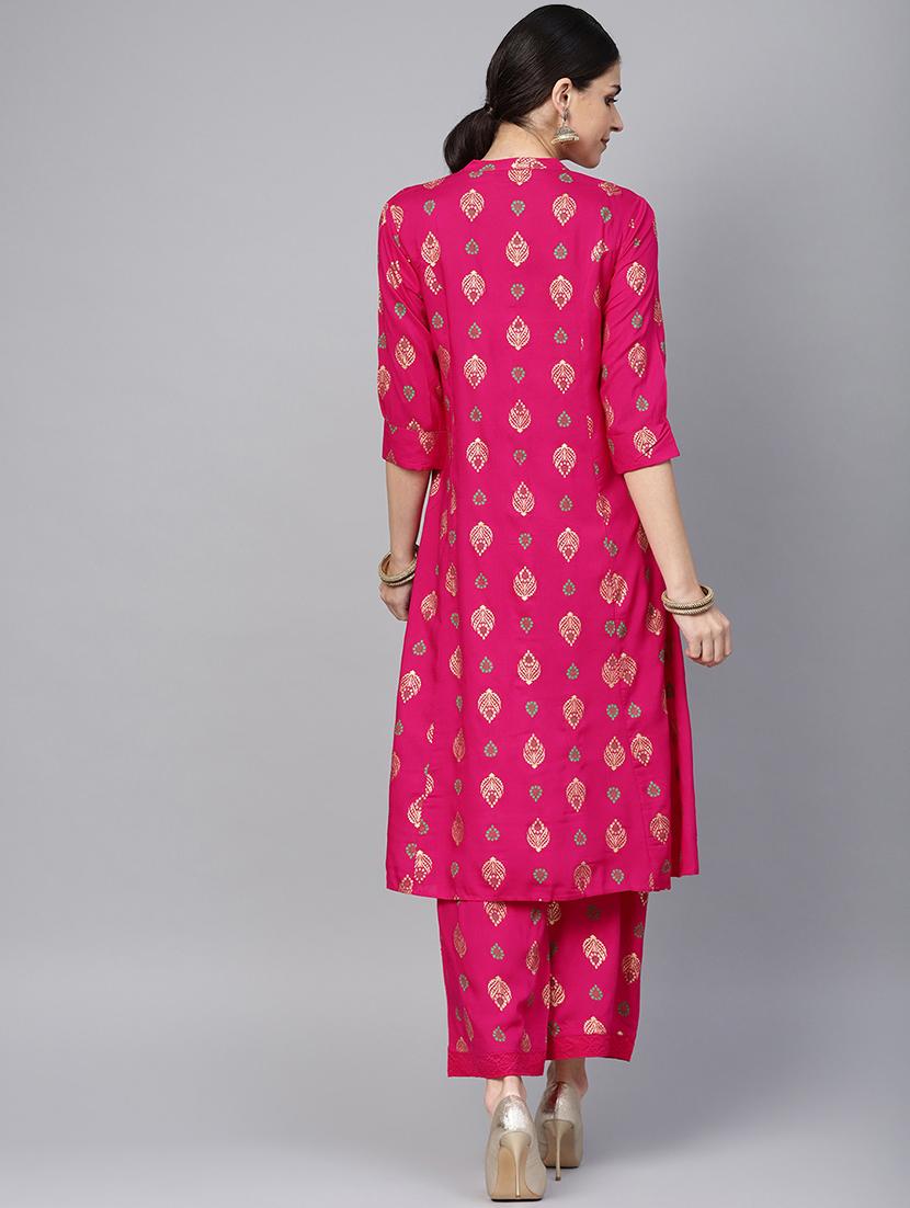 block printed kurta with palazzo set - 16692817 - Zoom Image - 3