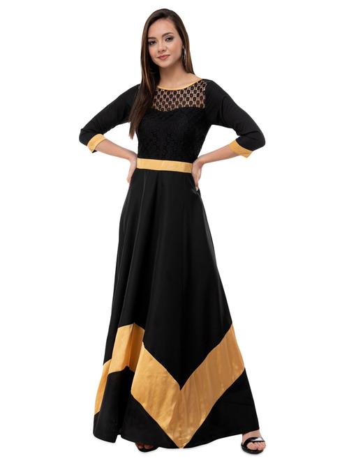contrast detail round neck gown - 16693225 - Standard Image - 1