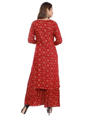 foil printed kurta with sharara set - 16693589 - Standard Image - 3