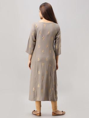gold print straight kurta - 16693837 - Standard Image - 3