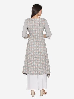 grey rayon highlow kurta - 16694411 - Standard Image - 3