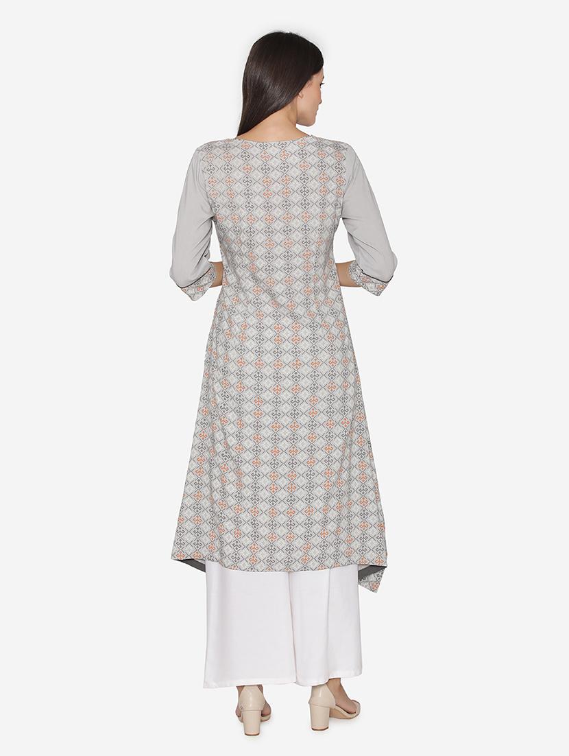 grey rayon highlow kurta - 16694411 - Zoom Image - 3